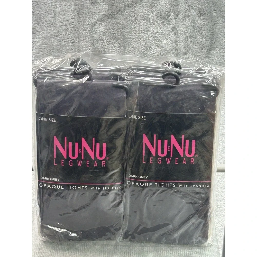 Nu & Nu Legwear Dark Grey Opaque Tights With Spandex Sz 4'10